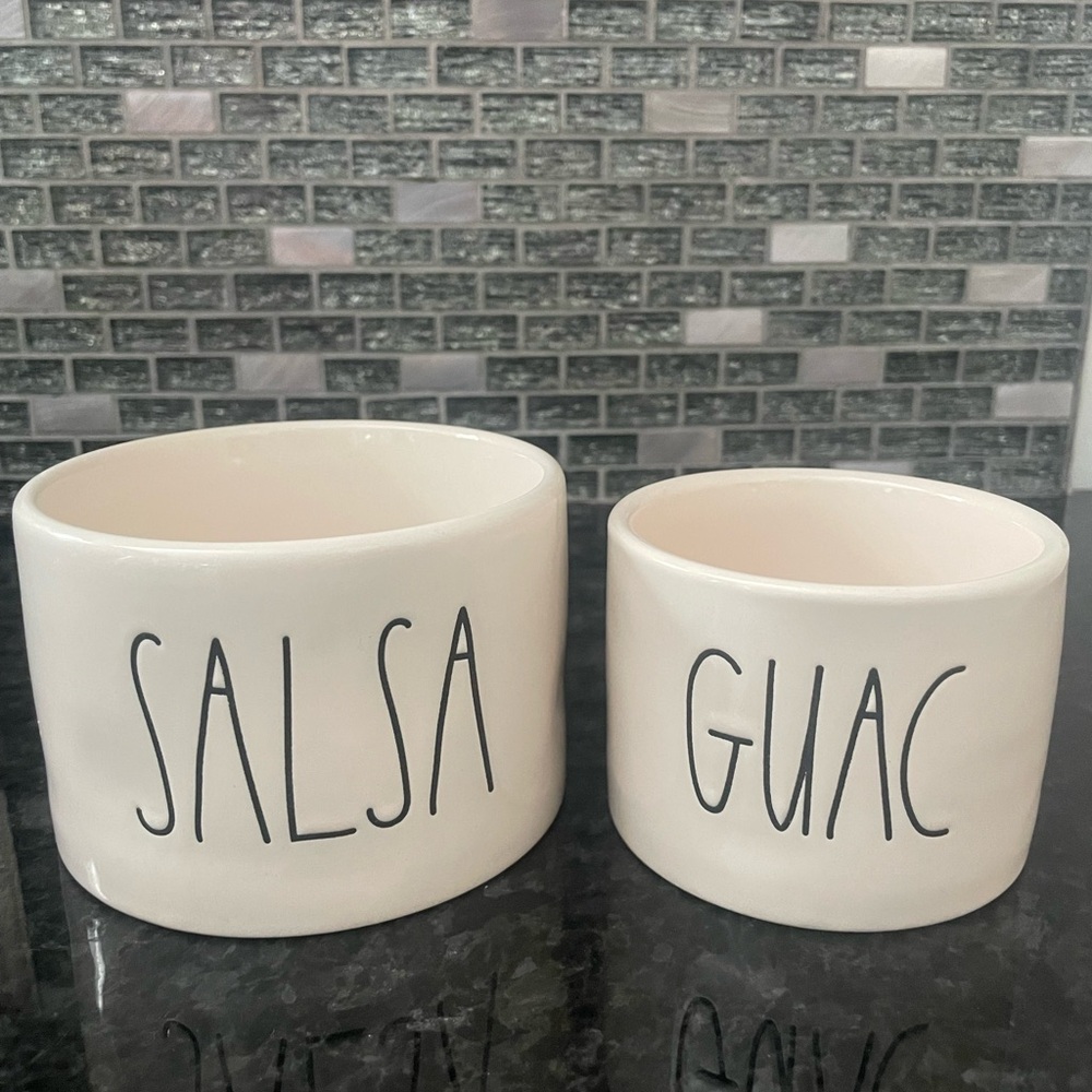 Rae Dunn Artisan Collection by Magenta White Salsa and Guac Ceramic Bowls